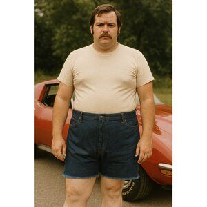 Sears Vintage 70s Thumbs Up Denim Cutoff Shorts / Size 42 NEW